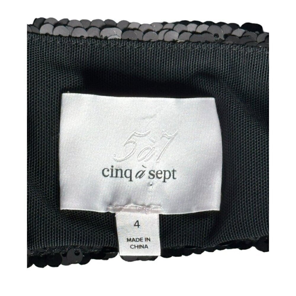 CINQ a SEPT Woman's Sz 4 Calla Black Sequin Top Cutout Back Velvet Midi Dress - Picture 6 of 10